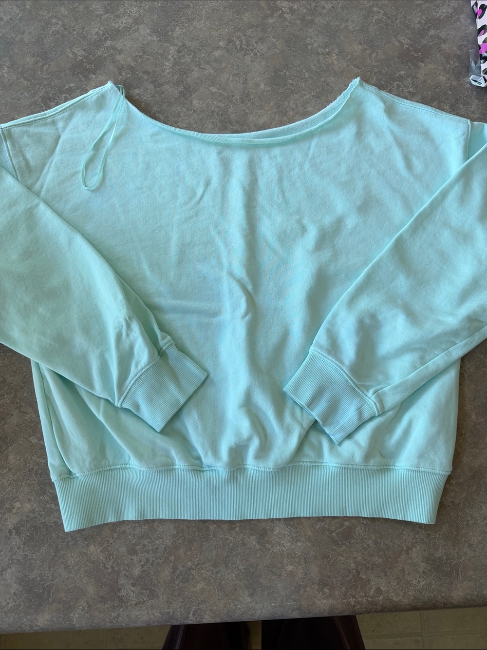Fabletics  Light Aqua Wide Boatneck Sweatshirt
